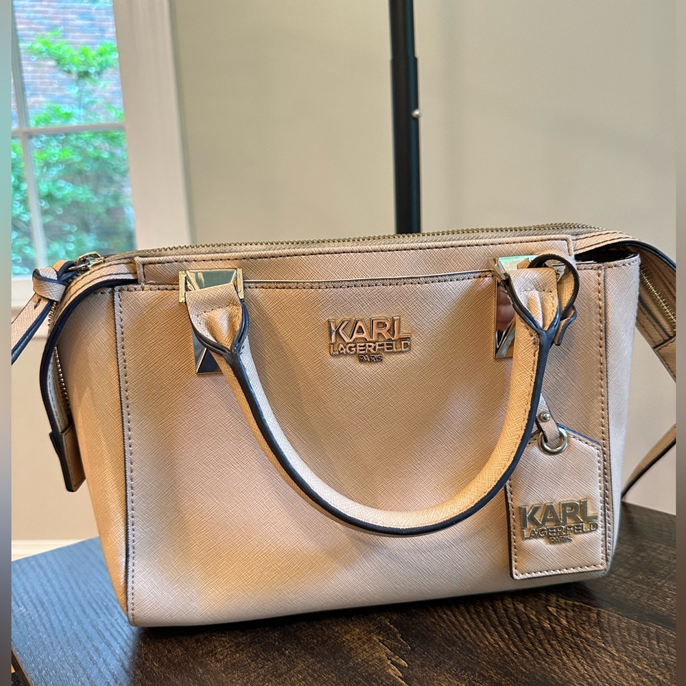Karl Lagerfeld Camel Leather Crossbody Bag Satchel